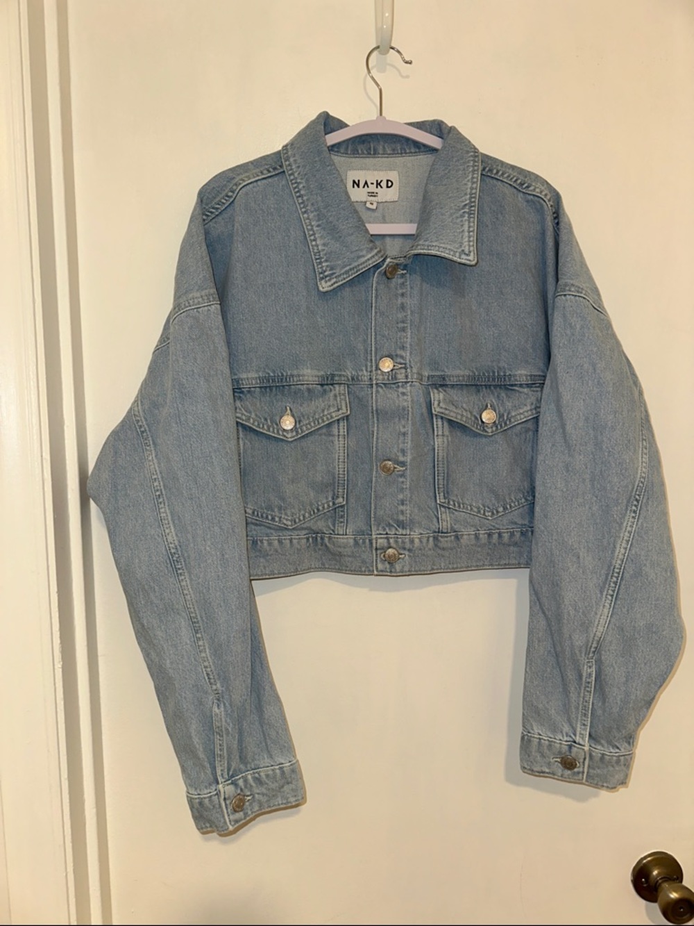 NA-KD Light Blue Cropped Denim Jacket